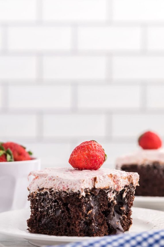 Taking a bite out of Strawberry and Chocolate Poke Cake
