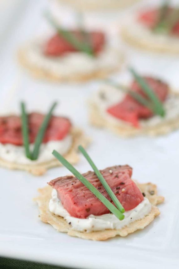 Array of Steak Crostini with Blue Cheese Spread